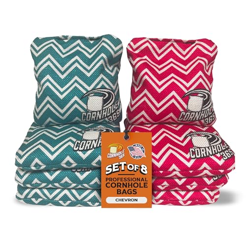 Cornhole365 Themed Cornhole Bag - All-Weather, Heavy-Duty & Durable Polyester Fabric, Resin Filling, Double-Stitched Duck Cloth - Professional Cornhole Bean Bags for Indoor & Outdoor Use - Set of 8 - color: Chevron