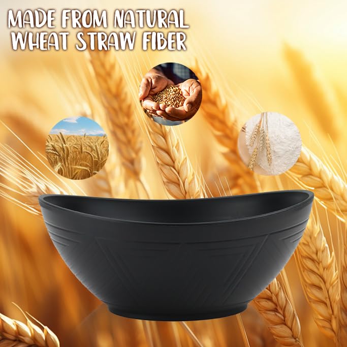 Wrova Big Wheat Straw Bowls,Large Salad Bowls Set of 2,Dishwasher and Microware Safe Plastic Bowls Reusable,Eating bowls for Cereal,Salad,Fruit,Snack. Black - color: Black, size: 2 Pack