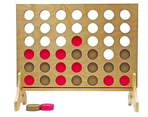 Tailgating Pros Premium Giant Four in a Row with Carrying Case - Jumbo Oversized Outdoor Yard Game - Connect Multiple Pucks in a Row to Win - Many Puck Colors Available! - color: Gold / Pink