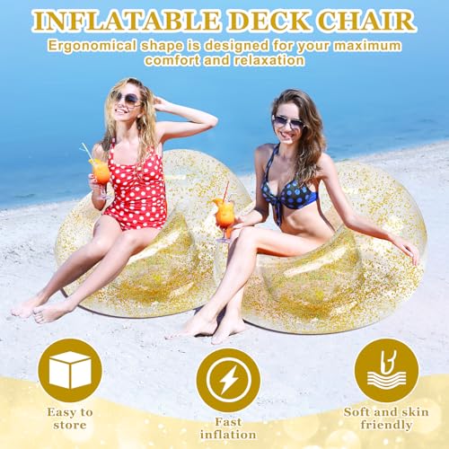 Realspring Inflatable Bean Bag Chair for Adult Bean Bag Sofa Chair Blow up Inflatable Furniture for Outdoor Living Room Bedroom Balcony Travel Party Gift Accessories(Gold Glitter,2 Pcs) - color: Gold Glitter