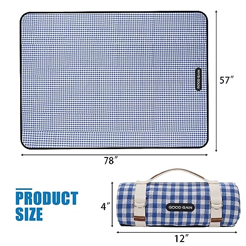G GOOD GAIN Picnic Outdoor Blankets Waterproof Large - Beach Mat Sand Free Foldable with Carry Strap | Portable Camping Blanket | Park Blanket for Grass Park, Hiking, Travel, Concerts, Indoor (Blue) - color: Blue