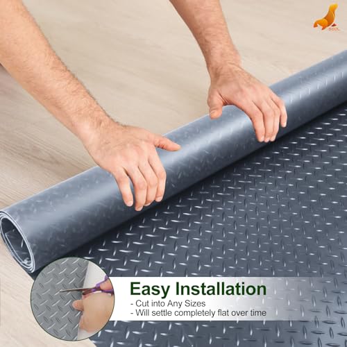 SEAL 6 x 8 Ft Premium Garage Floor Mat, Solid 2.8mm Thick Lay-Flat Gray Commercial Grade Heavy Duty Parking Mat for Garage Floor, Golf Cart, Water/Stain Resistant Runner (Embossed Diamond Plate) - size: 6 x 8 Feet