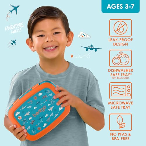 Bentgo Kids Prints Leak-Proof, 5-Compartment Bento-Style Kids Lunch Box - Ideal Portion Sizes for Ages 3-7, Durable, Drop-Proof, Dishwasher Safe, & PFAS & BPA-Free Materials (Planes) - color: Planes