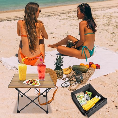 Foldable Camping Side Table, Ultralight Small Beach Aluminum, Portable Outdoor Table with Carry Bag and Storage for Picnic, Grill, Hiking, Fishing, Sand, Camping, Nature - color: Nature, size: 16‘’ Small