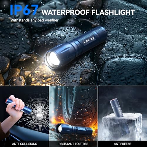 LETMY Tactical Flashlight - 2 Pack LED Flashlights High Lumens - Portable Handheld Flash Light, 5 Modes Zoomable Waterproof Flashlights for Home Emergency Camping- Blue - color: Blue, size: 2 Pack