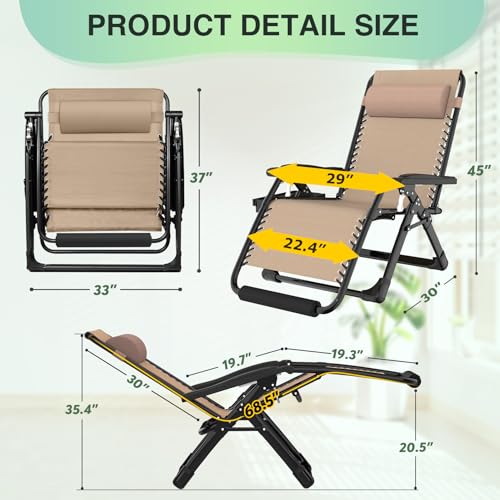 Suteck Oversized Zero Gravity Chair, 29In XL Outdoor Recliner Chair w/Removable Cushion&Headrest, Camping Lounge Chair w/Upgraded Lock&Footrest, Reclining Patio Chairs for Indoor Outdoor,500LBS - color: Wheat, size: XL 29 Inch
