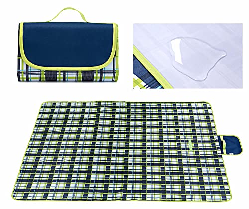 Foldable Picnic Blankets Large Thick Waterproof Sandproof Beach Blanket Sandproof Outdoor Mats for Camping Hiking Grass Travelling Park Outing 57 x 70.86 inch Blue Plaid - size: 145 cm x 180 cm