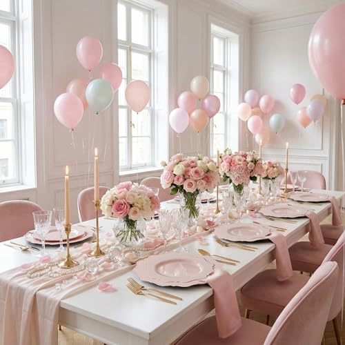 COLOSUS 100 pcs Pink Plastic Plates Set, Nice Disposable Plates,Pink Disposable plates Set for 50 Guest include 50 Dinner Plate 10.5 &50Dessert plates 8.25 for Party,Wedding, Birthday,Mother's Day - color: Pink