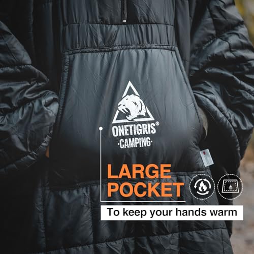 ONETIGRIS Camping Blanket Poncho with with Recycled Synthetic Insulation,Wearable Hoodie Blanket | Ultralight Water-Resistant Warm Camping Blanket for Outdoor, Hiking, Stadium - color: 1pc-black