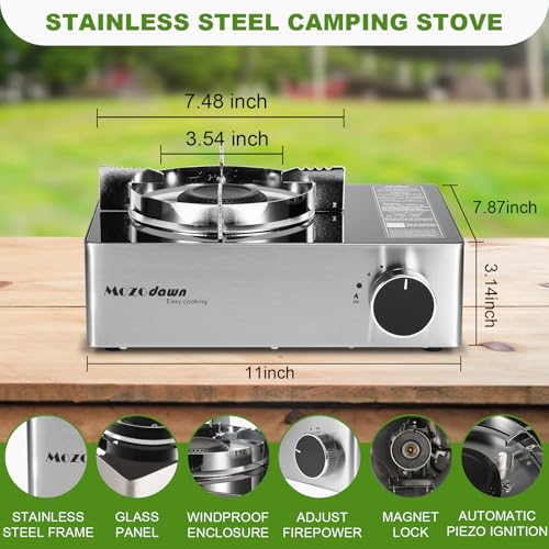 Portable Gas Stove with Case, 12000 BTU Butane Stove with Wind Guard, Single Burner Camp Stove for Home Kitchen, Camping, Picnics, Hiking, Fuel Not Included