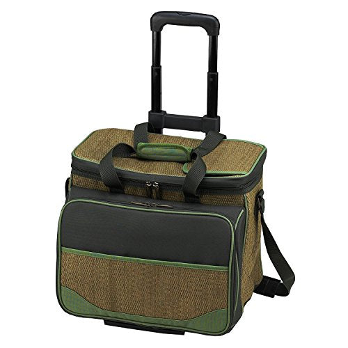 Picnic at Ascot Original Insulated Picnic Cooler with Service for 4 on Wheels-Designed & Assembled in the USA - color: Green