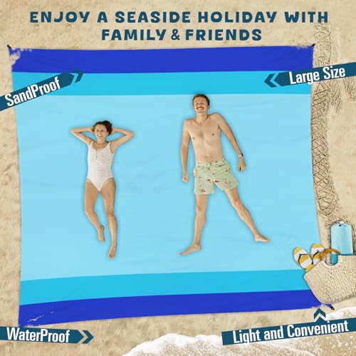 Beach Blanket Waterproof Sandproof 78''×81'' Large Suits 1-5 Adults Oversized Lightweight Picnic Mat Sand-Free Blanket for Camping Hiking Beach Travel - color: Blue, size: 78''x81''