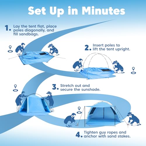 Purebox Beach Tent Sun Shelter - 2/3/4 Person UPF 50+ UV Protection Tents with Canopy, Easy Setup Lightweight Beach Shade Tent, Portable Beach Cabana Sun Shade Shelter