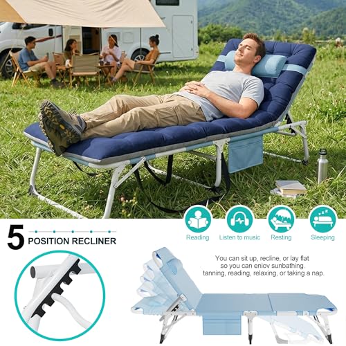 ABORON 4-in-1 Lounge Chair with Face & Arm Holes for Tanning, 440LB Heavy-Duty Folding Recliner with Plush Cotton Cushion, No Assembly Tri-Fold Guest Bed for Sunbathing, Poolside, Office Nap & Camping - color: Estate Prussian Extra Wide