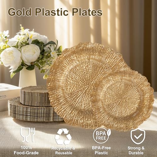 DaYammi 60Pcs Gold Plastic Plates-Elegant Gold Plates Disposable & Reusable-Heavy Duty Plastic Plates for Party Including 30 Dinner Plate, 30 Dessert Plate for Weddings,Dinner Parties - color: Gold