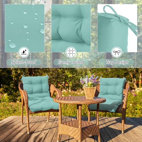 Marsui 4 Pcs Outdoor Indoor High Back Chair Cushions Patio Furniture Tufted Pillow with Ties Water-Resistant Replacement Outdoor Rocking Chair Cushions, 42 x 21 Inches (Light Green,Solid Color) - color: Light Green, size: Solid Color
