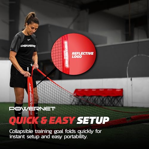 PowerNet Soccer Tennis Net, Portable Instant, Indoor Outdoor, Metal Collapsible Base Weighted, Durable Vertical Bow Posts, Quick Setup Easy Folding Storage, 1 Net + 1 Carrying Bag - size: 18 ft x 3 ft