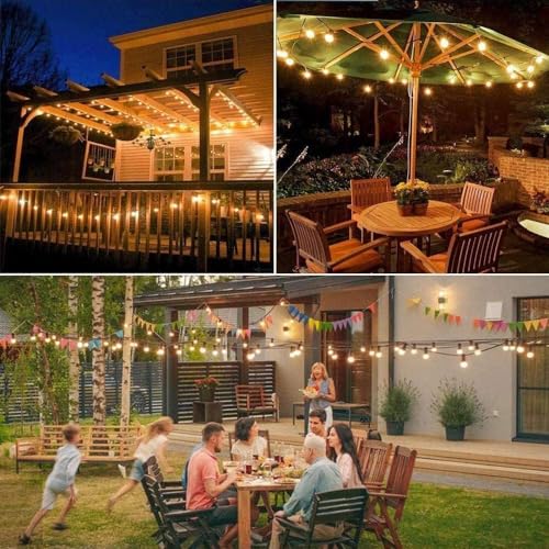 SUNTHIN 100ft Solar String Lights, USB Rechargeable Solar Outdoor Lights with 48 Waterproof & Shatterproof G40 LED Bulbs for Patio, Porch, Garden, Deck, Bistro, Cafe, Camping - size: 100 Feet