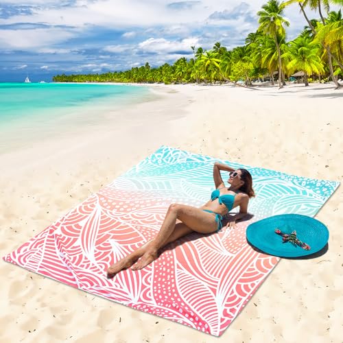 HIHOHO Beach Blanket Waterproof Sandproof Beach Mat for 1-8 Adults Quick Drying Durable Outdoor Picnic Mat for Beach Festival Travel Camping Hiking (Gradiant P&GN-Ripple, 79"×83"(4 Person)) - color: Gradiant P&gn-ripple, size: 6'11" x 6'7"