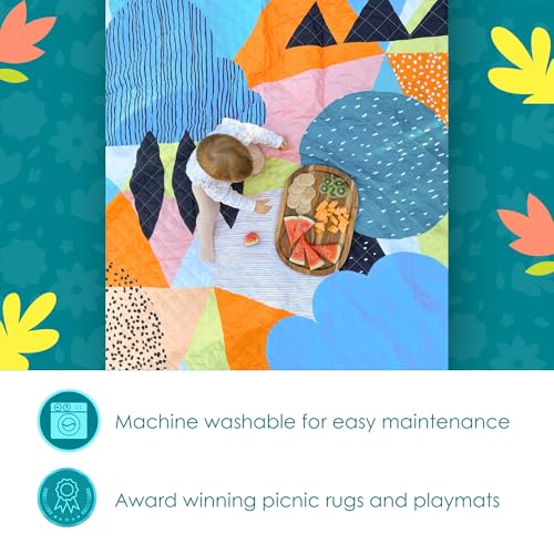 Rudie Nudie Jumbo Beach Mat with Umbrella Hole, 6'7" x 6'7" Waterproof Sandproof Picnic Blanket, Large Foldable Sand Free Beach Blankets for Park, Outdoor Portable Picnic Mat for Grass, Sand & Lawn