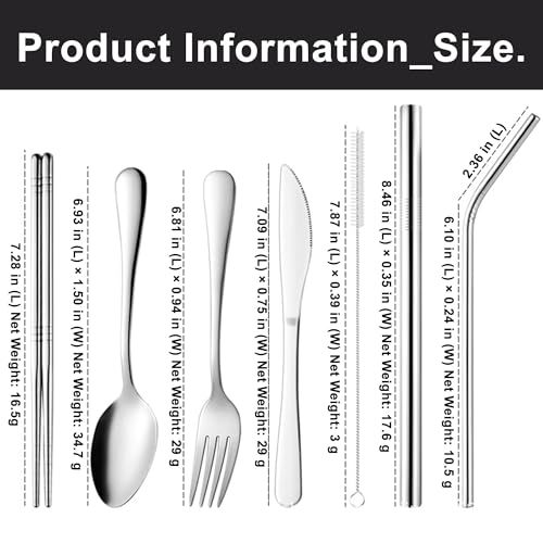 Travel Utensils with Case, Cutlery Set Portable Camp Reusable Flatware Silverware, 7 Pcs Stainless Steel Reusable Cutlery Set, Include Fork, Spoon, Knife, Chopsticks, 2 x Straws & Straw Cleaner Brush - color: Black