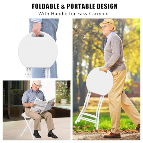 Folding Stool, 18 Inch Foldable Stool with Handle & Steel Frame, Pack of 12 Folding Bar Stools, 440lbs Sturdy Foldable Lightweight Metal Chair for Camping, Indoor and Outdoor, White - color: White, size: Pack of 12