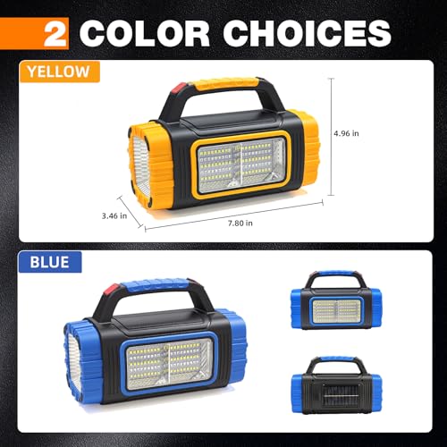 Solar Powered Flashlight Rechargeable, 8 Light Modes 2000mAh Battery 3000 Lumens USB LED Handheld Flashlights, Multi-Function Flashlight for Emergency Spotlight Camping Lantern Hiking (YELLOW 1PC） - color: Yellow (new)