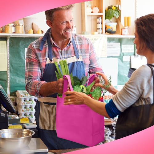 Reginary 100 PCS Reusable Totes Bags - Non Woven Grocery Handle Bags for Shop Events & Retail Store(Rose Pink) - color: Rose Pink