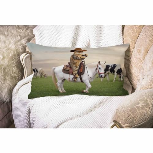 Smooffly Funny Cat Words Waist Lumbar Cotton Linen Throw Pillow case, The Cat Cowboy on a Horse Pillow Cover Farmhouse Decorations Cushion Case for Sofa Couch 12x20 Inches - color: Swn10