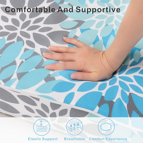 JMGBird 73" Outdoor Chaise Lounge Cushion - Waterproof Tri-Fold Patio Chair Cushion with Removable Cover, Thick Padded for Pool Garden Furniture - color: Light Blue With White