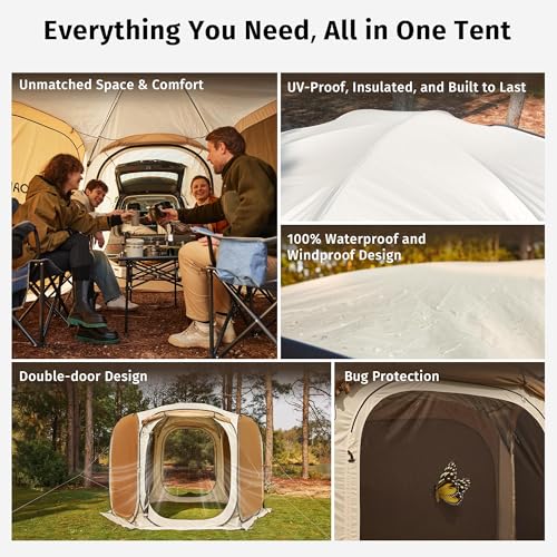 East Oak 12×12 FT Pop Up Canopy Tent with Mesh | Outdoor Screen House with 6 Sunshades | Instant Canopy with Portable Carry Bag | Gazebo Tent for Camping, Patio, and Beach | Beige - size: 12*12 FT