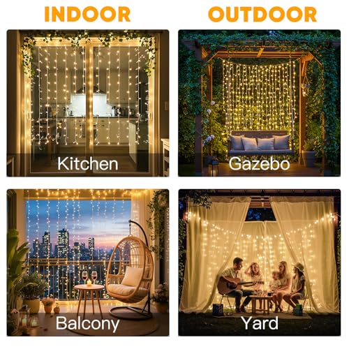 suddus Curtain Lights for Bedroom, 150 Led Hanging String Light Outdoor, Fairy Curtain Lights Indoor for Christmas, Dorm, Wall, Backdrop, Window, Wedding, Party, Birthday Decor, Warm White - color: Warm White, size: USB-150 LED