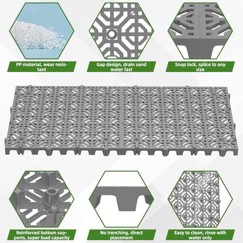 10 Pcs 15.7" x 15.7" Heavy Duty Ground Protection Mats, Interlocking Non-Slip Floor Mat, Heavyweight Gravel Grid Drive on Lawn, 6613 lb Load Permeable Paver for Parking, Outdoor Event Flooring, Gray - color: Grey