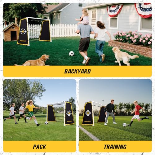PodiuMax 4 in 1 Soccer Goal & Rebounder, 7x5ft Rebound Net with Upgrade Frame, Steel Ground Pass Net for Backyard Park Field, Soccer Kick Back Trainer for High Passing, Low Passing & Shooting Training