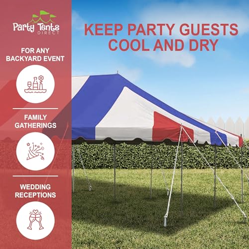 Party Tents Direct 20'x 40' Weekender Canopy Pole Tent with Sidewalls - Easy Up Canopy Tent with 160 Person Capacity - Outdoor Canopies for Parties, Weddings, and Events (Red White and Blue) - color: Red White and Blue, size: 20' x 40'