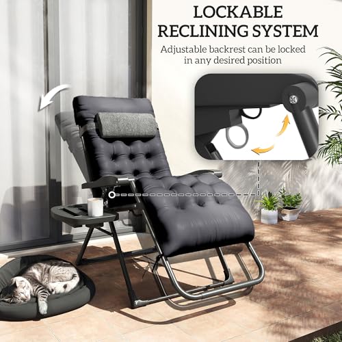 Outsunny Zero Gravity Chair, Folding Reclining Lounge Chair with Padded Cushion, Side Tray for Indoor and Outdoor, Supports up to 264 lbs, Black - color: Black