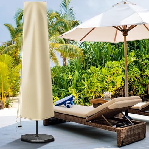 OKPOW Umbrella Cover 420D Oxford Fabric Patio Umbrella Covers Waterproof with Zip, for 9ft to 12ft Garden Outdoor Umbrella (Khaki) - color: Beige, size: Fit for 9-12 Feet Market Umbrella