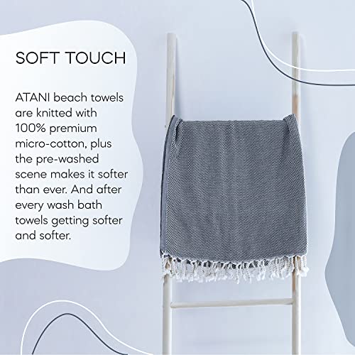 ATANI 69x35 in Oversized Turkish Beach Towel Set with Tote Bag – Quick-Dry 100% Turkish Cotton Peshtemal, Sand-Resistant, Lightweight for Shower, Travel, Pool, Yoga (Grey) - color: Grey + Bag, size: 35 inc x 69 inc