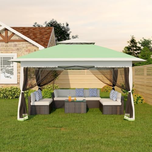 Garvee 12x12FT Pop Up Gazebo with Mosquito Netting, Outdoor Canopy Tent Easy Setup for Backyard Patio Garden Deck, Olive Green - color: Olive Green, size: 12FT