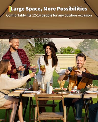 Garvee 13x13FT Pop Up Gazebo with Mosquito Netting, Outdoor Canopy Tent Easy Setup for Backyard Patio Garden Deck, Khaki & Coffee - color: Khaki, size: 13FT