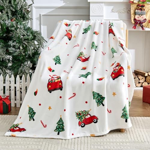 Edenleaf Christmas Blanket - White Holiday Throw with Santa Claus & Snowman - Warm Cozy Fleece Winter Blanket, 50x60 Inches，White - color: 04 Christmas White, size: Throw-50"x60"
