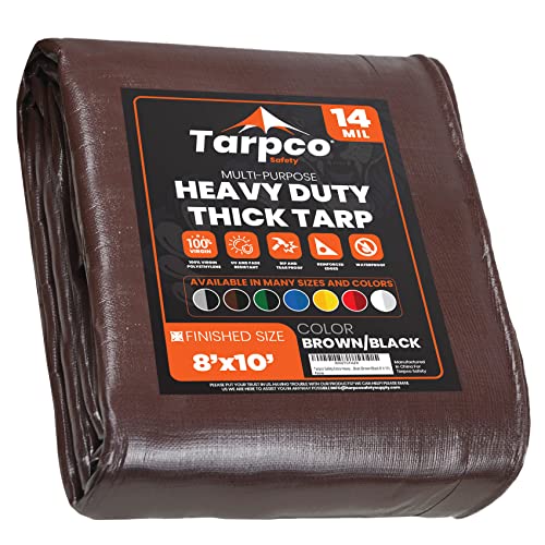 Extra Heavy Duty 14 Mil Tarp Cover, Waterproof, UV Resistant, Rip and Tear Proof, Poly Tarpaulin with Reinforced Edges for Roof, Camping, Patio, Pool, Boat (Brown/Black 8′ X 10′) - color: Brown/Black-14 Mil, size: 8′ X 10′