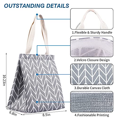 iknoe Insulated Lunch Bag for Women & Adults, 9L Foldable Wide-Open Cooler Bag with Pockets, Leakproof & Portable, for Picnic, Office, Beach(Gray diamond) - color: Grey Waveform, size: Velcro Closure