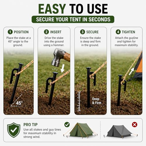 SORIEA 10 Inch Heavy Duty Tent Stakes, Steel Tent Pegs for Camping, Tarp, Canopy, Strong Ground Stakes for Outdoor Use (2 Pack) - size: 25cm