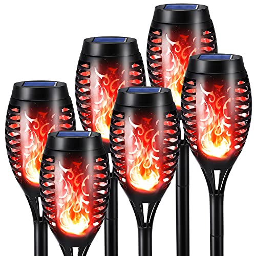 Toodour Solar Torch Flame Lights, 6 Pack Solar Lights Outdoor with Flickering Flame, Waterproof Patio Light Landscape Decoration Lighting for Garden, Lawn, Yard, Outdoor Decor - Red - color: Red, size: 6 Pack
