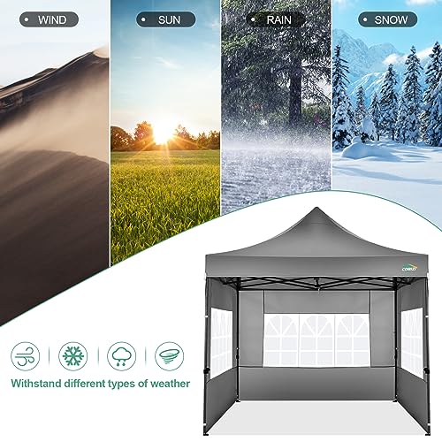 COBIZI 10x10 Pop Up Canopy with Sidewalls Heavy Duty Party Tent with Removable Awning Easy Up Outdoor Canopy Wedding, All Season Windproof&Waterproof with Roller Bag UPF 50+, Gray - color: Gray, size: 10x10 With 4 Sidewalls