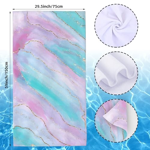 Microfiber Beach Towels,Watercolor Pink Blue Marble with Golden Stripe Oversized Absorbent Bath Towels,Soft Quick Dry Thin Camping Towel for Adults Women Men,29.5"×59" - color: Watercolor Pink Blue Marble With Golden Stripe