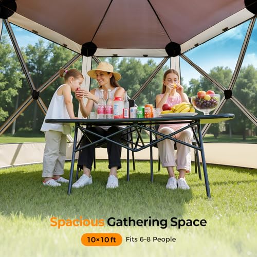 Tecoom 6-Sided Pop Up Gazebo Tent, Screen House with Mosquito Netting Canopy for Camping, 10x10ft Portable Sun Shelter Removable Siedwalls for Outdoor, Garden, Activities, Khaki - size: 10x10 ft