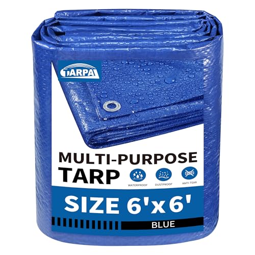 TARPAL 6x6 Feet Blue Tarp Waterproof 5mil Small tarps Multipurpose Protective Cover All Purpose Poly Tarps Cover for Firewood,Camping,Tent,Outdoor Furniture - color: Blue, size: 6x6 Feet-Finished size