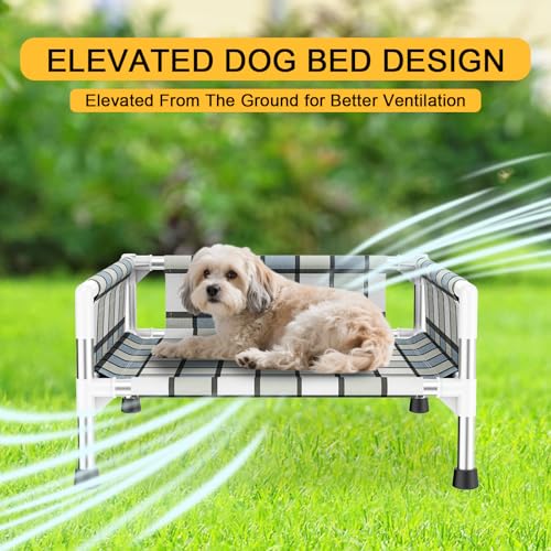Elevated Raised Outdoor Dog Bed - Cooling Washable Dog Cot with Guardrail, Durable & Breathable Cotton Mesh Pet Hammock Beds with Stainless Steel Pipe Frame for Small Pets (20'' x 20'' x 12'') - size: 20'' x 20'' x 12''